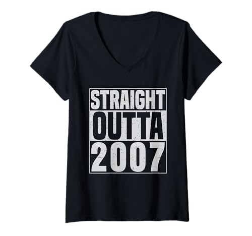 Damen Straight Outta 2007 Classic Years Vintage Birth of Birthday T-Shirt mit V-Ausschnitt von Straight Outta Vintage Birthday Retro Year Store