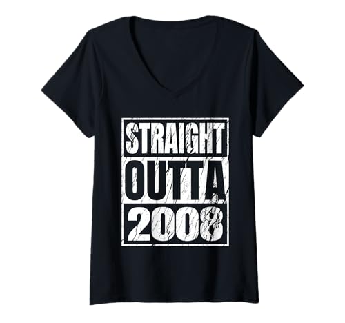Damen Straight Outta 2008 Classic Years Birth of Birthday Vintage T-Shirt mit V-Ausschnitt von Straight Outta Vintage Birthday Retro Year Store