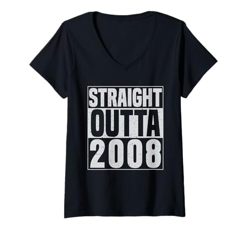 Damen Straight Outta 2008 Classic Years Vintage Birth of Birthday T-Shirt mit V-Ausschnitt von Straight Outta Vintage Birthday Retro Year Store