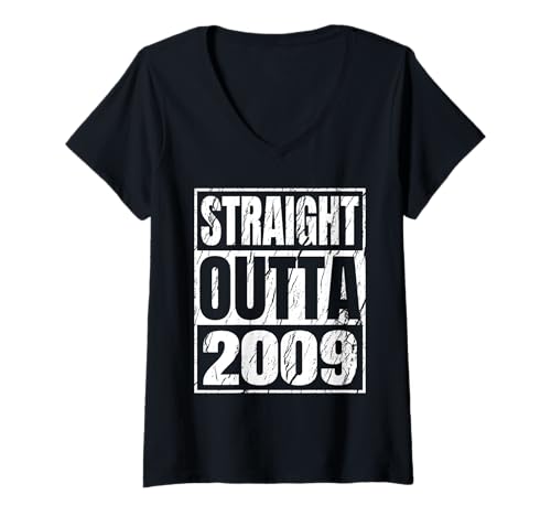 Damen Straight Outta 2009 Classic Years Birth of Birthday Vintage T-Shirt mit V-Ausschnitt von Straight Outta Vintage Birthday Retro Year Store