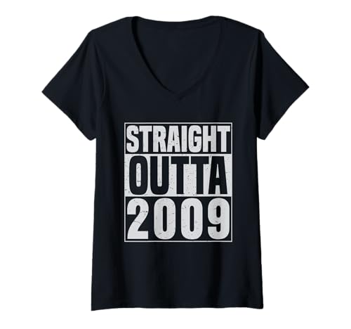 Damen Straight Outta 2009 Classic Years Vintage Birth of Birthday T-Shirt mit V-Ausschnitt von Straight Outta Vintage Birthday Retro Year Store