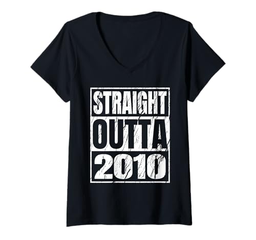 Damen Straight Outta 2010 Classic Years Birth of Birthday Vintage T-Shirt mit V-Ausschnitt von Straight Outta Vintage Birthday Retro Year Store