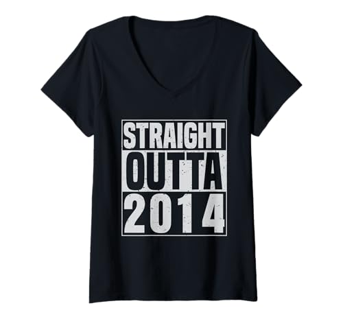 Damen Straight Outta 2014 Classic Years Vintage Birth of Birthday T-Shirt mit V-Ausschnitt von Straight Outta Vintage Birthday Retro Year Store