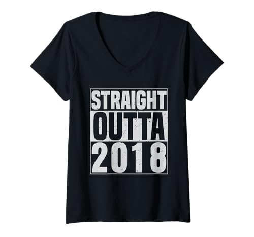 Damen Straight Outta 2018 Classic Years Vintage Birth of Birthday T-Shirt mit V-Ausschnitt von Straight Outta Vintage Birthday Retro Year Store