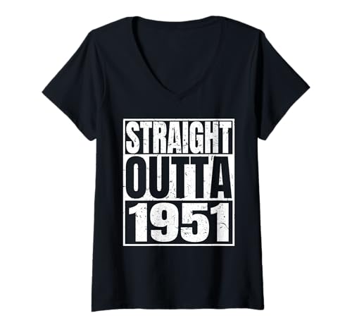 Damen Straight Outta 1951 Vintage Year Classic Birth of Birthday T-Shirt mit V-Ausschnitt von Straight Outta Vintage Birthday Retro Years Store