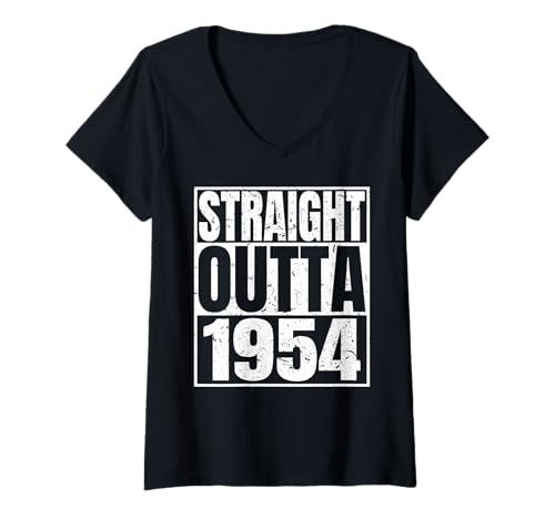 Damen Straight Outta 1954 Vintage Year Classic Birth of Birthday T-Shirt mit V-Ausschnitt von Straight Outta Vintage Birthday Retro Years Store