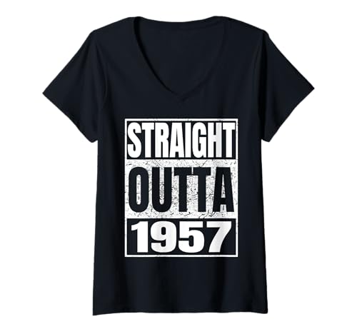Damen Straight Outta 1957 Classic Year Birth of Birthday Vintage T-Shirt mit V-Ausschnitt von Straight Outta Vintage Birthday Retro Years Store