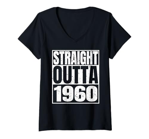 Damen Straight Outta 1960 Vintage Year Classic Birth of Birthday T-Shirt mit V-Ausschnitt von Straight Outta Vintage Birthday Retro Years Store