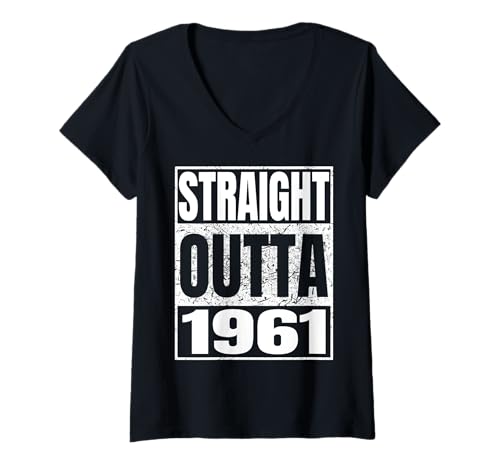 Damen Straight Outta 1961 Classic Year Birth of Birthday Vintage T-Shirt mit V-Ausschnitt von Straight Outta Vintage Birthday Retro Years Store