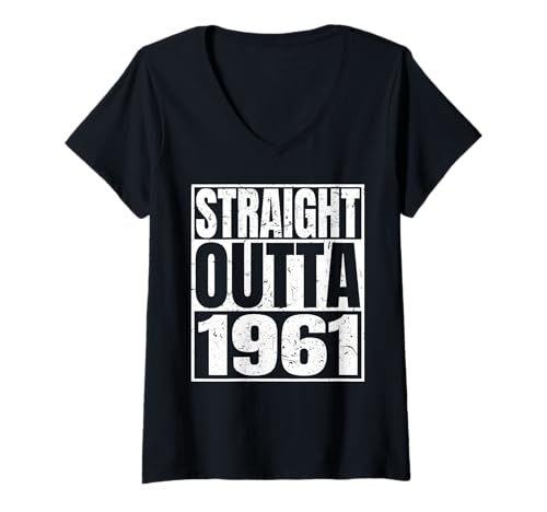 Damen Straight Outta 1961 Vintage Year Classic Birth of Birthday T-Shirt mit V-Ausschnitt von Straight Outta Vintage Birthday Retro Years Store