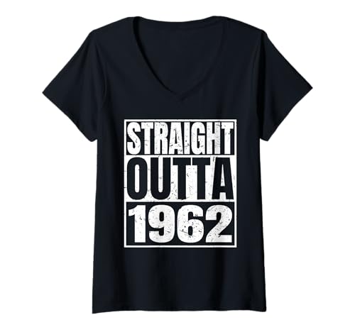 Damen Straight Outta 1962 Vintage Year Classic Birth of Birthday T-Shirt mit V-Ausschnitt von Straight Outta Vintage Birthday Retro Years Store