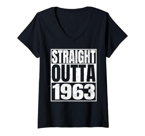 Damen Straight Outta 1963 Vintage Year Classic Birth of Birthday T-Shirt mit V-Ausschnitt von Straight Outta Vintage Birthday Retro Years Store