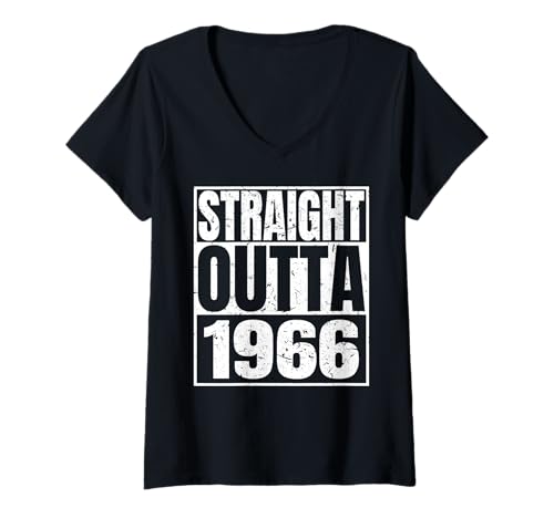 Damen Straight Outta 1966 Vintage Year Classic Birth of Birthday T-Shirt mit V-Ausschnitt von Straight Outta Vintage Birthday Retro Years Store