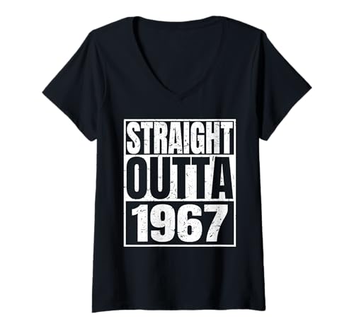 Damen Straight Outta 1967 Vintage Year Classic Birth of Birthday T-Shirt mit V-Ausschnitt von Straight Outta Vintage Birthday Retro Years Store