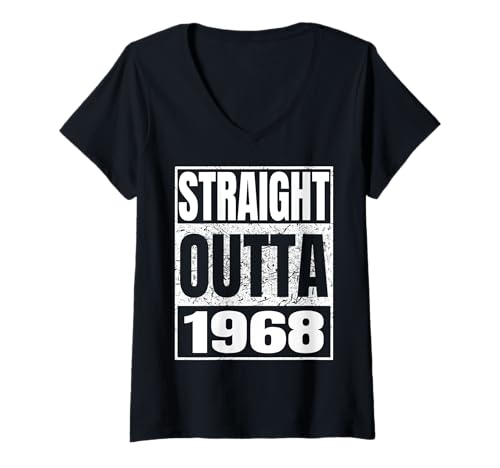 Damen Straight Outta 1968 Classic Year Birth of Birthday Vintage T-Shirt mit V-Ausschnitt von Straight Outta Vintage Birthday Retro Years Store
