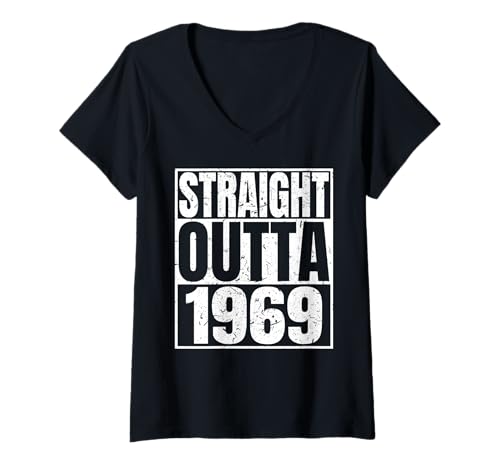 Damen Straight Outta 1969 Vintage Year Classic Birth of Birthday T-Shirt mit V-Ausschnitt von Straight Outta Vintage Birthday Retro Years Store