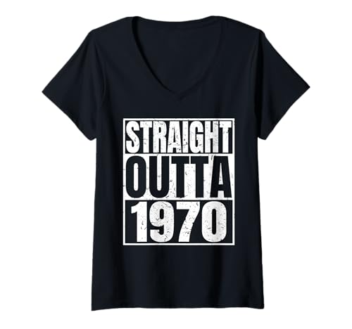Damen Straight Outta 1970 Vintage Year Classic Birth of Birthday T-Shirt mit V-Ausschnitt von Straight Outta Vintage Birthday Retro Years Store