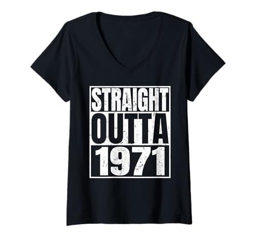 Damen Straight Outta 1971 Vintage Year Classic Birth of Birthday T-Shirt mit V-Ausschnitt von Straight Outta Vintage Birthday Retro Years Store