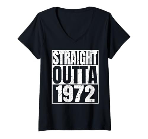 Damen Straight Outta 1972 Vintage Year Classic Birth of Birthday T-Shirt mit V-Ausschnitt von Straight Outta Vintage Birthday Retro Years Store