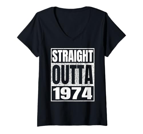 Damen Straight Outta 1974 Vintage 1974 Classic Birth of Birthday T-Shirt mit V-Ausschnitt von Straight Outta Vintage Birthday Retro Years Store