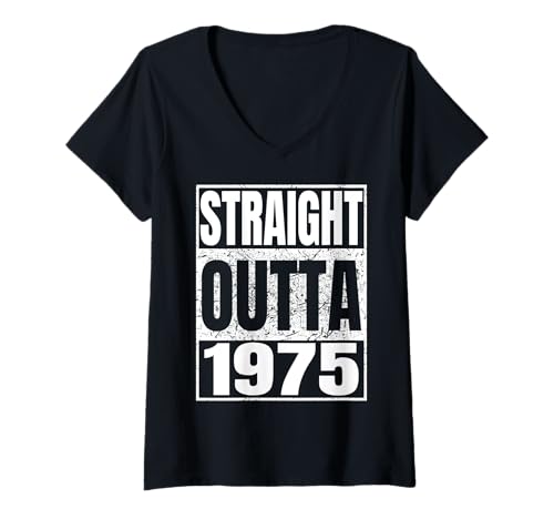 Damen Straight Outta 1975 Classic Year Birth of Birthday Vintage T-Shirt mit V-Ausschnitt von Straight Outta Vintage Birthday Retro Years Store