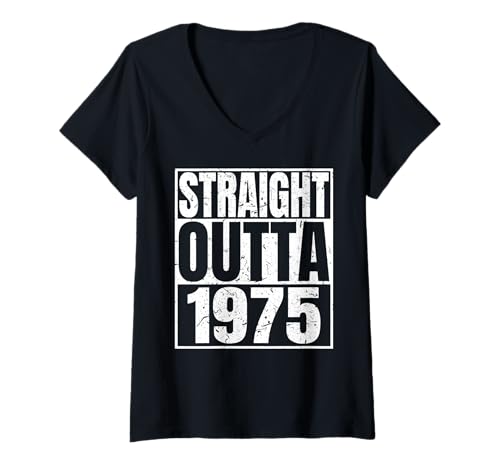 Damen Straight Outta 1975 Vintage Year Classic Birth of Birthday T-Shirt mit V-Ausschnitt von Straight Outta Vintage Birthday Retro Years Store