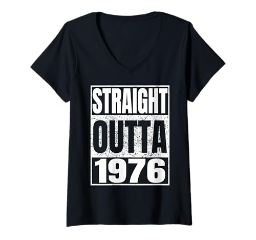 Damen Straight Outta 1976 Classic Year Birth of Birthday Vintage T-Shirt mit V-Ausschnitt von Straight Outta Vintage Birthday Retro Years Store