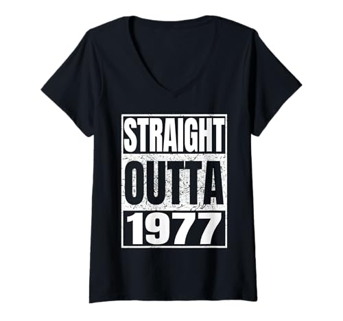 Damen Straight Outta 1977 Classic Year Birth of Birthday Vintage T-Shirt mit V-Ausschnitt von Straight Outta Vintage Birthday Retro Years Store