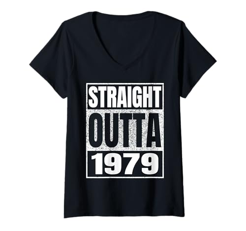 Damen Straight Outta 1979 Vintage 1979 Classic Birth of Birthday T-Shirt mit V-Ausschnitt von Straight Outta Vintage Birthday Retro Years Store