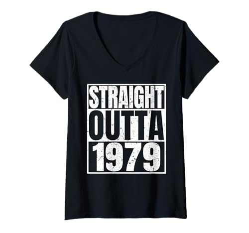 Damen Straight Outta 1979 Vintage Year Classic Birth of Birthday T-Shirt mit V-Ausschnitt von Straight Outta Vintage Birthday Retro Years Store