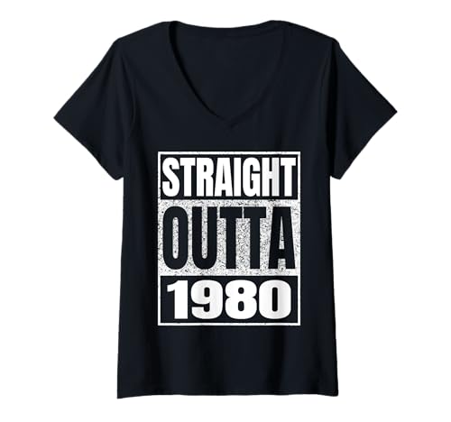 Damen Straight Outta 1980 Vintage 1980 Classic Birth of Birthday T-Shirt mit V-Ausschnitt von Straight Outta Vintage Birthday Retro Years Store