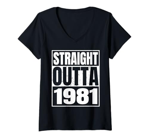 Damen Straight Outta 1981 Vintage 1981 Classic Birth of Birthday T-Shirt mit V-Ausschnitt von Straight Outta Vintage Birthday Retro Years Store