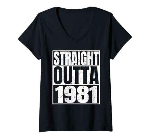 Damen Straight Outta 1981 Vintage Year Classic Birth of Birthday T-Shirt mit V-Ausschnitt von Straight Outta Vintage Birthday Retro Years Store
