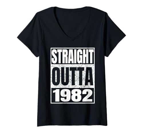 Damen Straight Outta 1982 Classic Year Birth of Birthday Vintage T-Shirt mit V-Ausschnitt von Straight Outta Vintage Birthday Retro Years Store