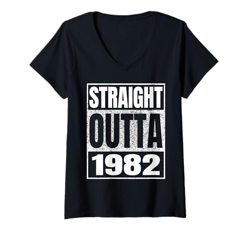 Damen Straight Outta 1982 Vintage 1982 Classic Birth of Birthday T-Shirt mit V-Ausschnitt von Straight Outta Vintage Birthday Retro Years Store