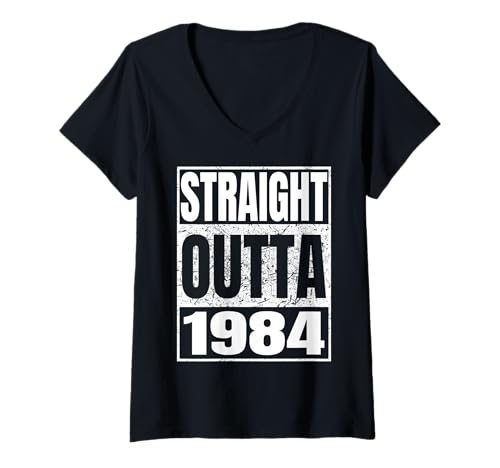 Damen Straight Outta 1984 Classic Year Birth of Birthday Vintage T-Shirt mit V-Ausschnitt von Straight Outta Vintage Birthday Retro Years Store