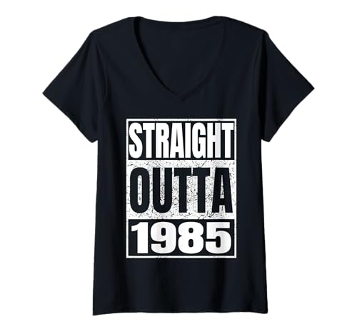 Damen Straight Outta 1985 Classic Year Birth of Birthday Vintage T-Shirt mit V-Ausschnitt von Straight Outta Vintage Birthday Retro Years Store