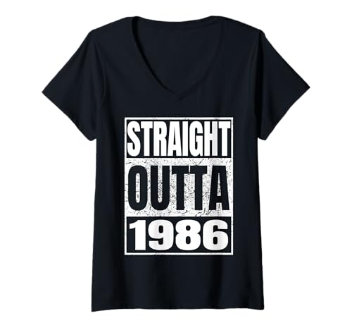 Damen Straight Outta 1986 Classic Year Birth of Birthday Vintage T-Shirt mit V-Ausschnitt von Straight Outta Vintage Birthday Retro Years Store