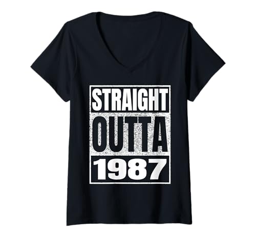Damen Straight Outta 1987 Vintage 1987 Classic Birth of Birthday T-Shirt mit V-Ausschnitt von Straight Outta Vintage Birthday Retro Years Store