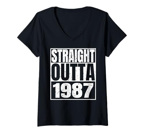 Damen Straight Outta 1987 Vintage Year Classic Birth of Birthday T-Shirt mit V-Ausschnitt von Straight Outta Vintage Birthday Retro Years Store