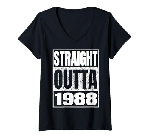 Damen Straight Outta 1988 Classic Year Birth of Birthday Vintage T-Shirt mit V-Ausschnitt von Straight Outta Vintage Birthday Retro Years Store