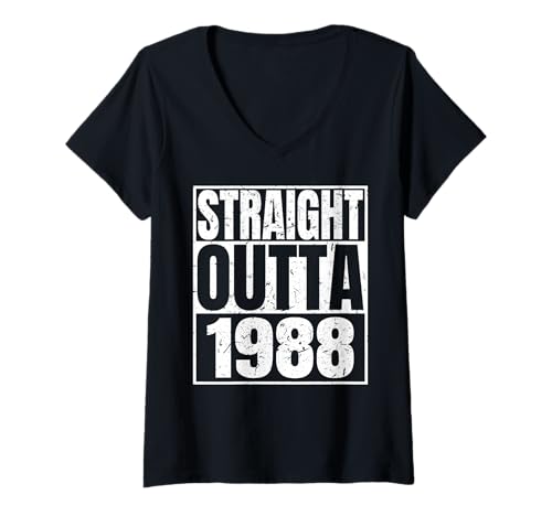 Damen Straight Outta 1988 Vintage Year Classic Birth of Birthday T-Shirt mit V-Ausschnitt von Straight Outta Vintage Birthday Retro Years Store