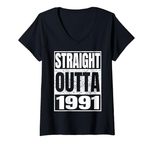 Damen Straight Outta 1991 Classic Year Birth of Birthday Vintage T-Shirt mit V-Ausschnitt von Straight Outta Vintage Birthday Retro Years Store