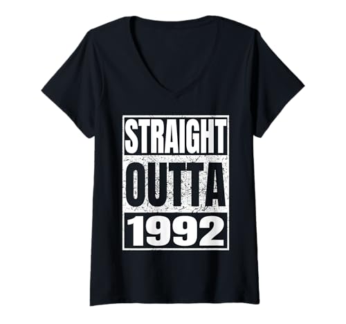 Damen Straight Outta 1992 Classic Year Birth of Birthday Vintage T-Shirt mit V-Ausschnitt von Straight Outta Vintage Birthday Retro Years Store