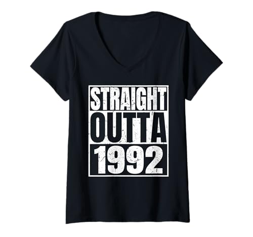 Damen Straight Outta 1992 Vintage Year Classic Birth of Birthday T-Shirt mit V-Ausschnitt von Straight Outta Vintage Birthday Retro Years Store