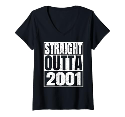Damen Straight Outta 2001 Vintage Year Classic Birth of Birthday T-Shirt mit V-Ausschnitt von Straight Outta Vintage Birthday Retro Years Store