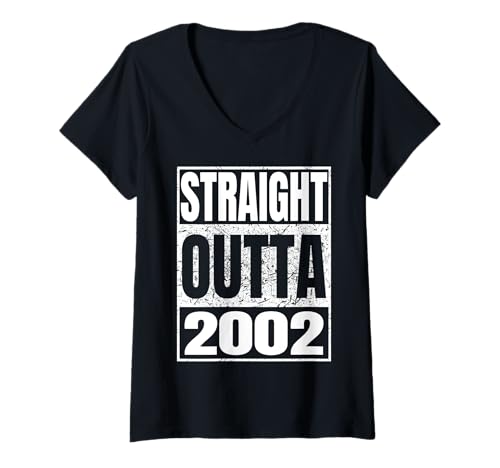 Damen Straight Outta 2002 Classic Year Birth of Birthday Vintage T-Shirt mit V-Ausschnitt von Straight Outta Vintage Birthday Retro Years Store
