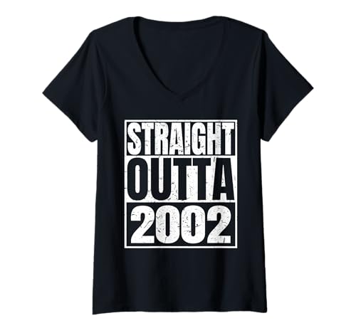 Damen Straight Outta 2002 Vintage Year Classic Birth of Birthday T-Shirt mit V-Ausschnitt von Straight Outta Vintage Birthday Retro Years Store