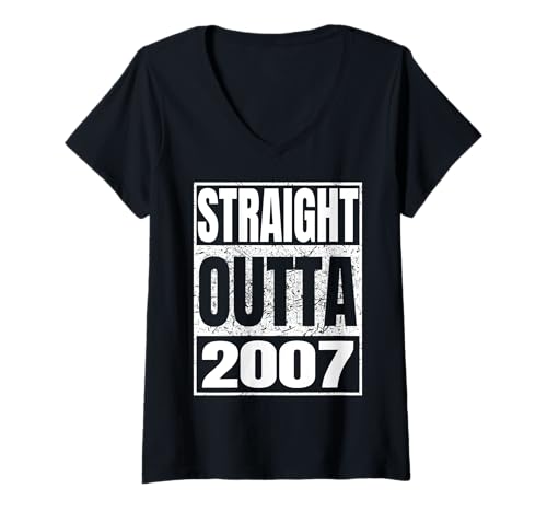 Damen Straight Outta 2007 Classic Year Birth of Birthday Vintage T-Shirt mit V-Ausschnitt von Straight Outta Vintage Birthday Retro Years Store