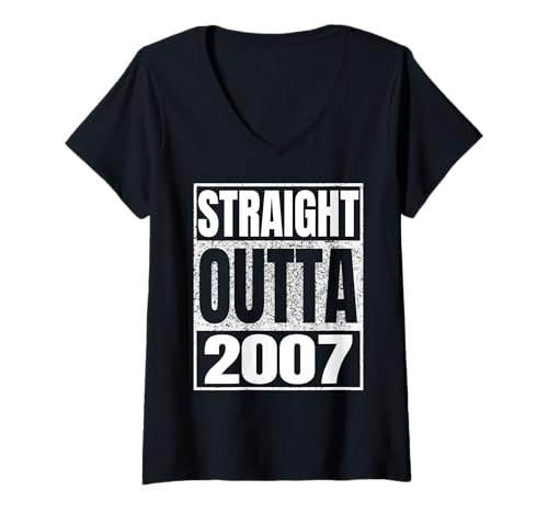Damen Straight Outta 2007 Vintage 2007 Classic Birth of Birthday T-Shirt mit V-Ausschnitt von Straight Outta Vintage Birthday Retro Years Store